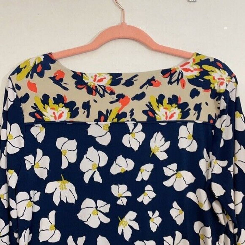 Charter Club Top, Popover, 3/4 Sleeves, Navy Blue with White Floral Print, Large - Picture 7 of 10